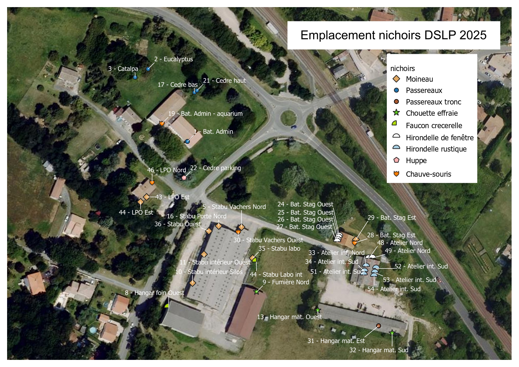 Carte localisation des nichoirs
